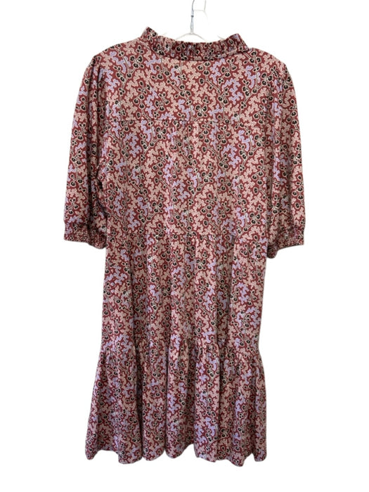 ME + EM Size L Brown, Aqua & Gold Cotton Short Sleeve Floral Abstract Dress Brown, Aqua & Gold / L