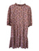 ME + EM Size L Brown, Aqua & Gold Cotton Short Sleeve Floral Abstract Dress Brown, Aqua & Gold / L