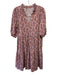 ME + EM Size L Brown, Aqua & Gold Cotton Short Sleeve Floral Abstract Dress Brown, Aqua & Gold / L