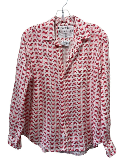 Frank & Eileen Size XS Red & White Linen Long Sleeve crabs Patch Pocket Top Red & White / XS