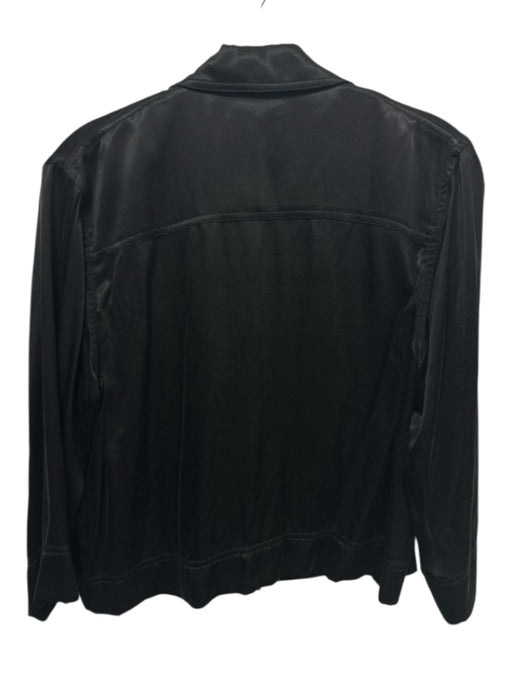 Ganni Size M Black Viscose & Cupro 3/4 Sleeve Gold Buttons Collar Pockets Top Black / M
