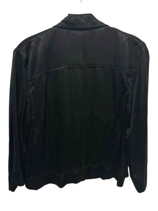 Ganni Size M Black Viscose & Cupro 3/4 Sleeve Gold Buttons Collar Pockets Top Black / M