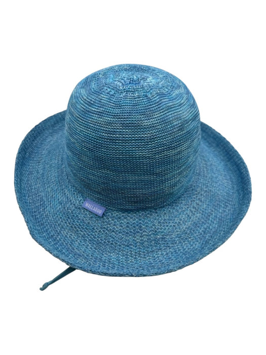Wallaroo Blue Poly-Straw Woven Round Wide Brim Adjustable Hat Blue