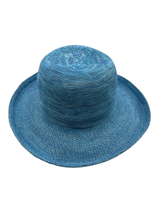 Wallaroo Blue Poly-Straw Woven Round Wide Brim Adjustable Hat Blue
