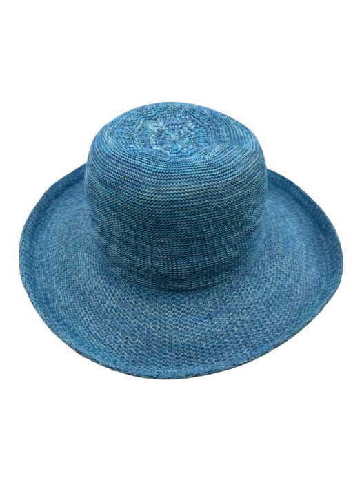 Wallaroo Blue Poly-Straw Woven Round Wide Brim Adjustable Hat Blue