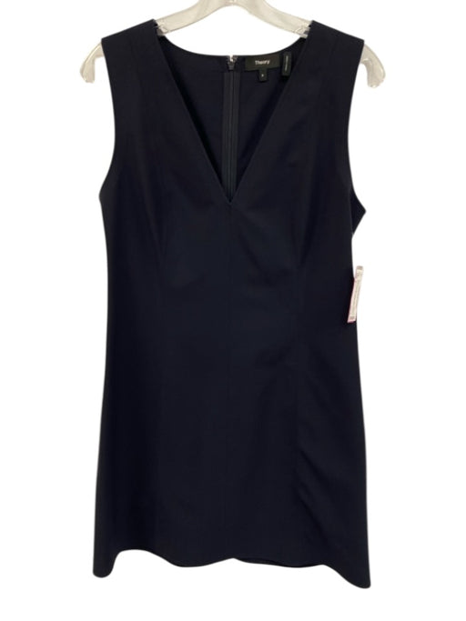Theory Size 8 Navy Blue Nylon Blend Sleeveless V Neck Back Zip Paneled Dress Navy Blue / 8