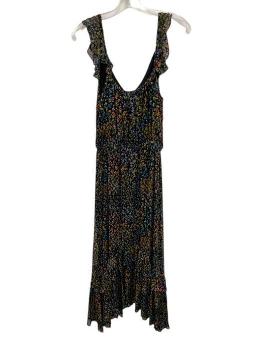 Ramy Brook Size M Black & Multi Viscose Floral Sleeveless Ruffle Detail Dress Black & Multi / M