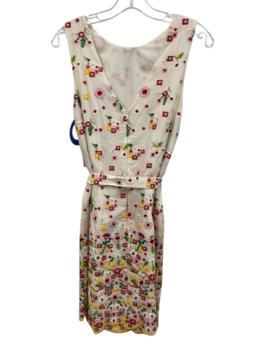 Cartolina Size M White, Pink & Green Cotton Floral Embroidered Sleeveless Dress White, Pink & Green / M