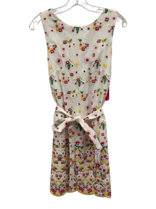 Cartolina Size M White, Pink & Green Cotton Floral Embroidered Sleeveless Dress White, Pink & Green / M