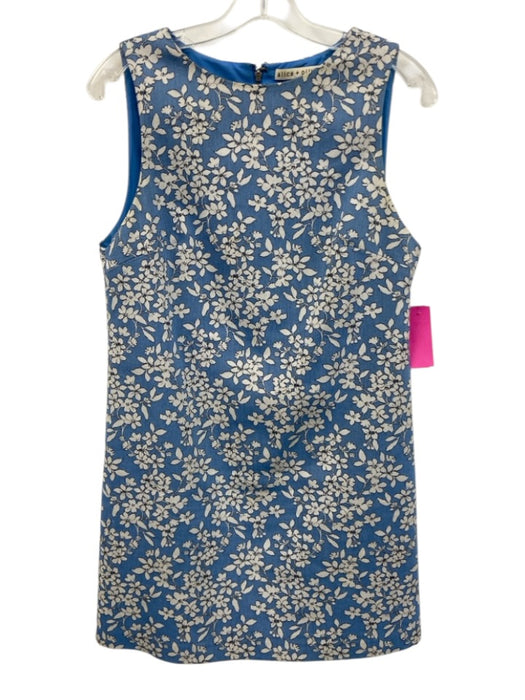 Alice + Olivia Size 6 Blue & White Cotton Blend Floral Sleeveless Back Zip Dress Blue & White / 6