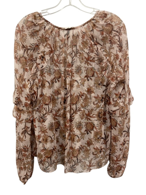Veronica Beard Size 4 Light Pink & Brown Silk Blend Metallic Thread V Neck Top Light Pink & Brown / 4