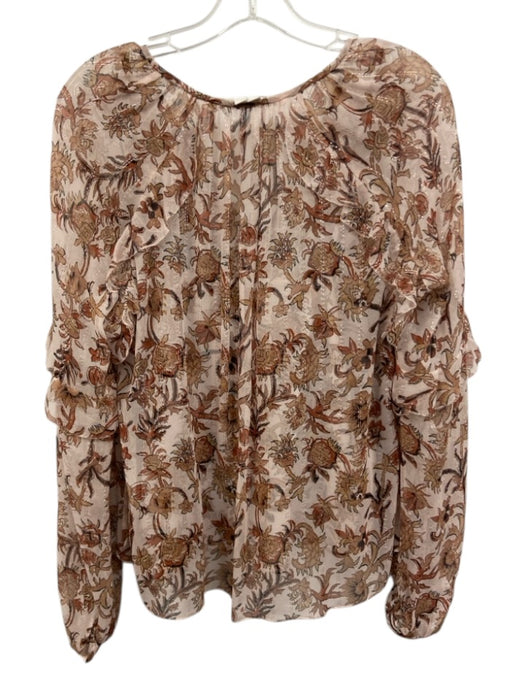 Veronica Beard Size 4 Light Pink & Brown Silk Blend Metallic Thread V Neck Top Light Pink & Brown / 4