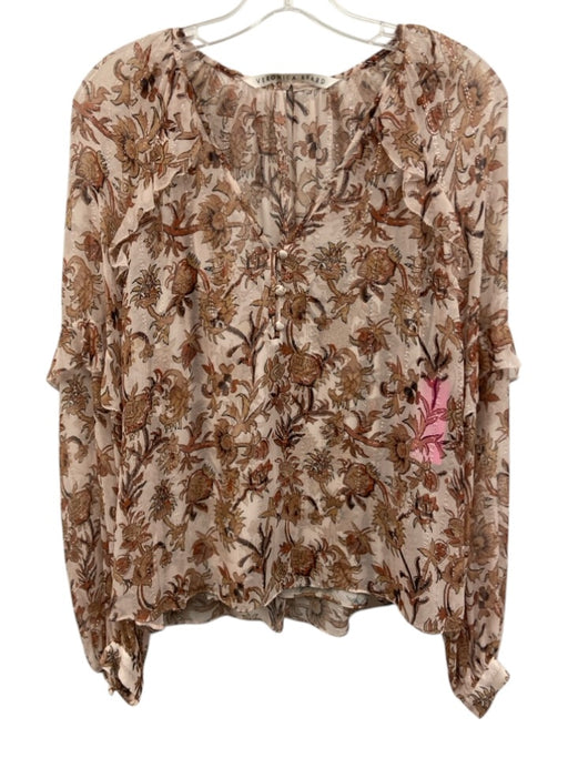 Veronica Beard Size 4 Light Pink & Brown Silk Blend Metallic Thread V Neck Top Light Pink & Brown / 4