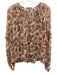 Veronica Beard Size 4 Light Pink & Brown Silk Blend Metallic Thread V Neck Top Light Pink & Brown / 4