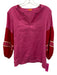 Vilagallo Size 42 Pink & Red Linen 3/4 Balloon Sleeve Color Block V Neck Top Pink & Red / 42