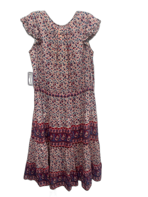 Alicia Bell Size Medium Red, Blue, Pink Silk Blend Ruffle Cap Sleeve Midi Dress Red, Blue, Pink / Medium