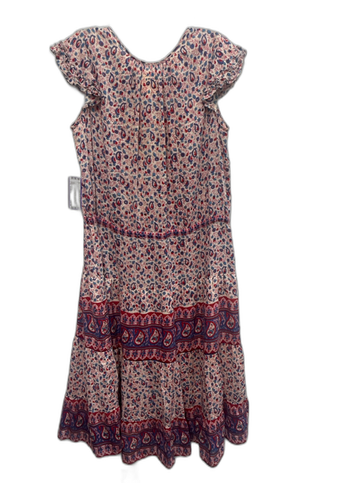 Alicia Bell Size Medium Red, Blue, Pink Silk Blend Ruffle Cap Sleeve Midi Dress Red, Blue, Pink / Medium