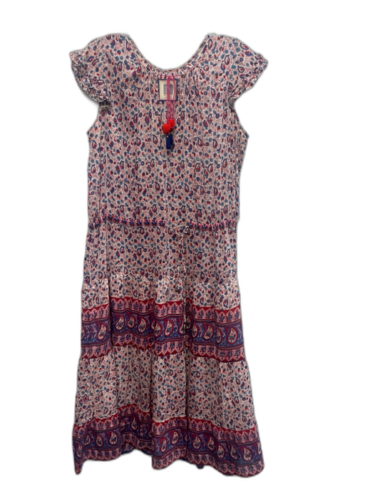 Alicia Bell Size Medium Red, Blue, Pink Silk Blend Ruffle Cap Sleeve Midi Dress Red, Blue, Pink / Medium