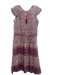 Alicia Bell Size Medium Red, Blue, Pink Silk Blend Ruffle Cap Sleeve Midi Dress Red, Blue, Pink / Medium