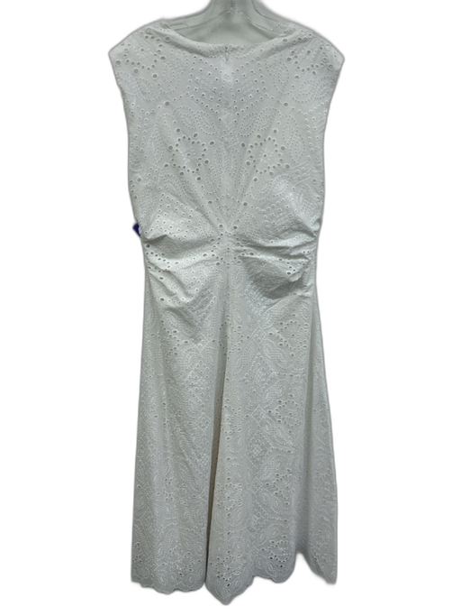 Veronica Beard Size 12 White Cotton Sleeveless Floral Eyelet V Neck Midi Dress White / 12
