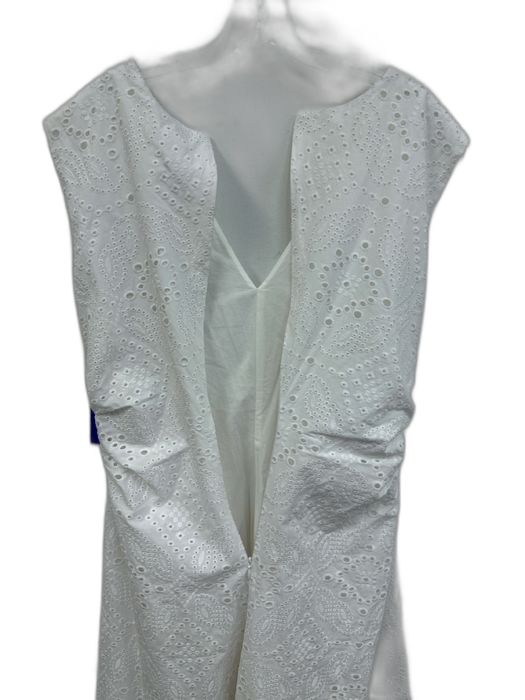 Veronica Beard Size 12 White Cotton Sleeveless Floral Eyelet V Neck Midi Dress White / 12