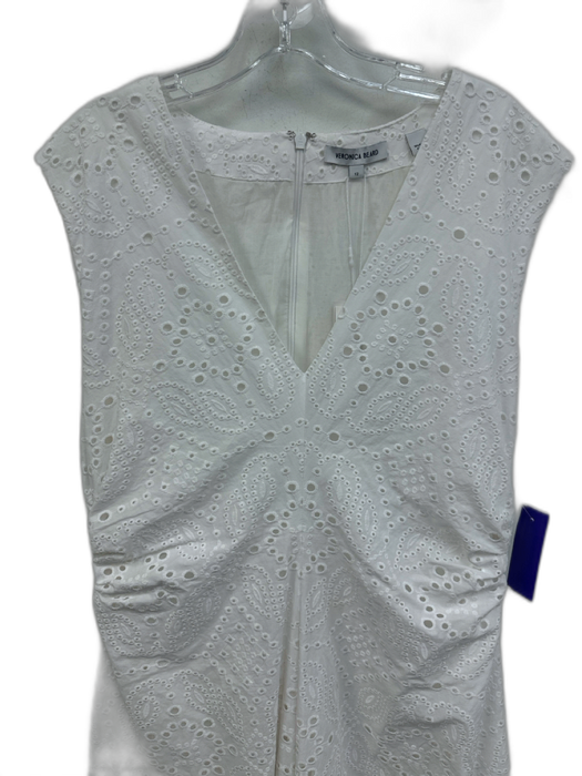 Veronica Beard Size 12 White Cotton Sleeveless Floral Eyelet V Neck Midi Dress White / 12