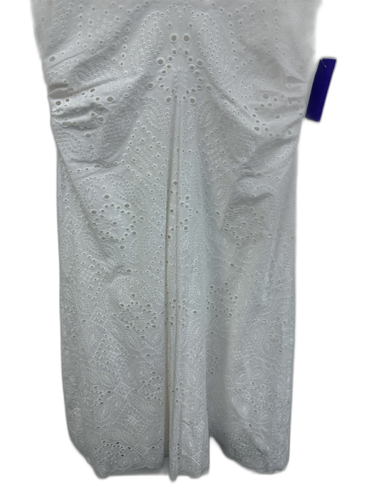 Veronica Beard Size 12 White Cotton Sleeveless Floral Eyelet V Neck Midi Dress White / 12