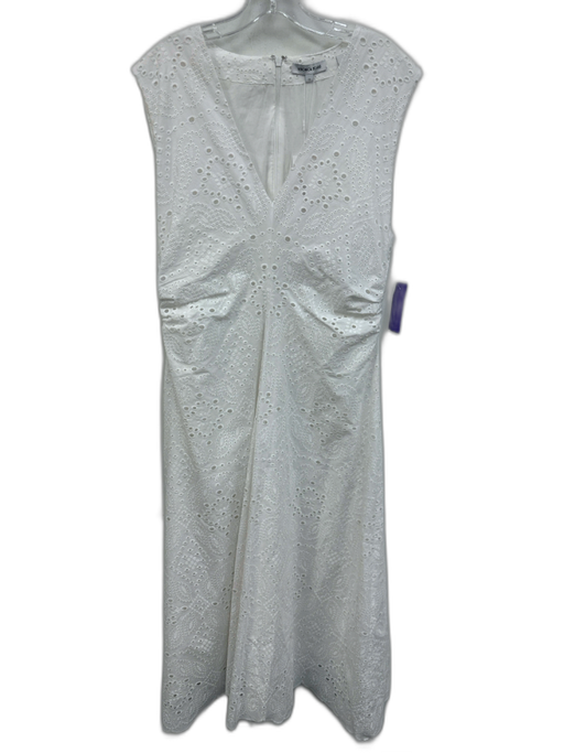 Veronica Beard Size 12 White Cotton Sleeveless Floral Eyelet V Neck Midi Dress White / 12