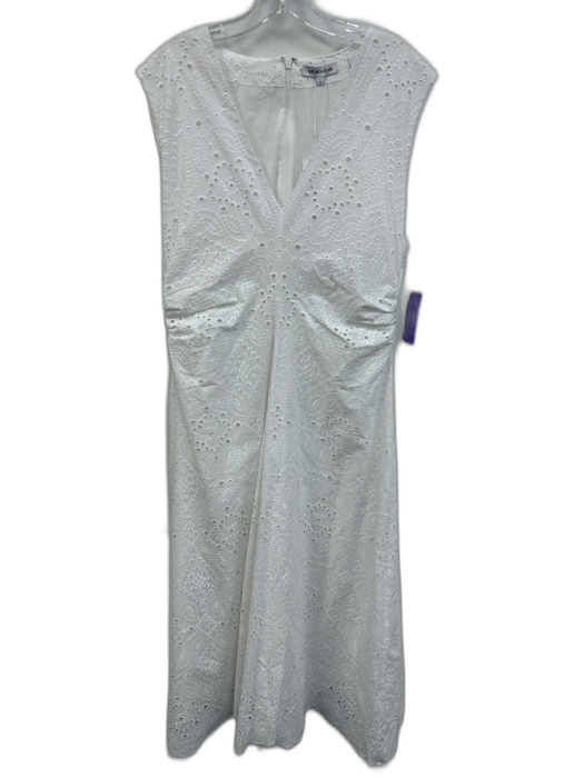 Veronica Beard Size 12 White Cotton Sleeveless Floral Eyelet V Neck Midi Dress White / 12