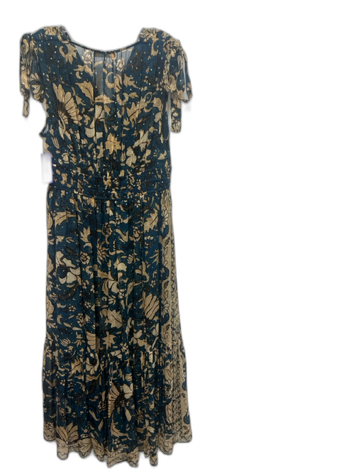 Ulla Johnson Size 10 Blue, Beige, Teal Silk Blend Split Neck Floral Maxi Dress Blue, Beige, Teal / 10