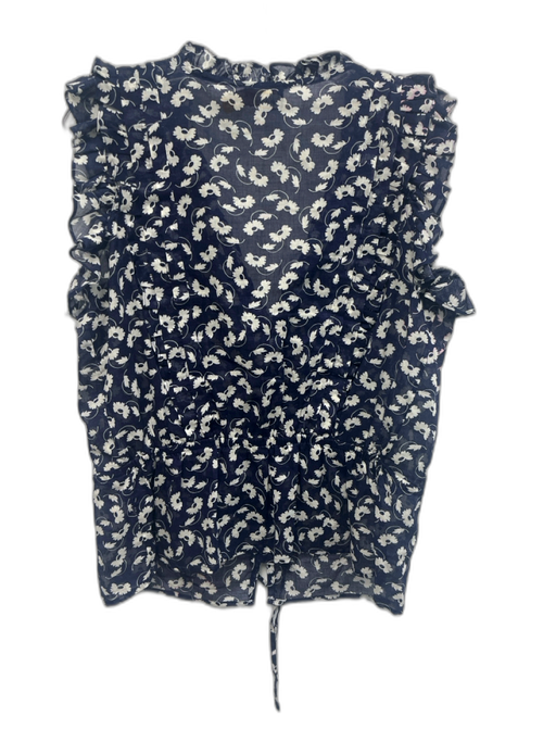 Polo Ralph Lauren Size 6 Navy Blue & White Cotton Ruffle Cap Sleeve Floral Top Navy Blue & White / 6