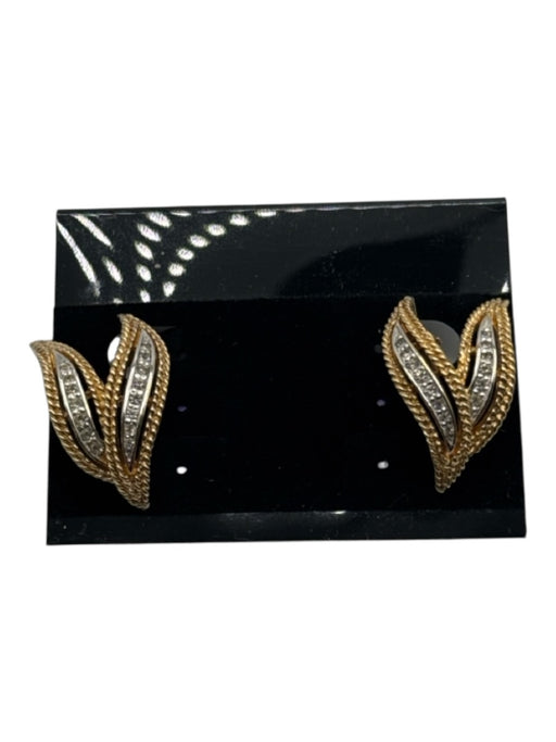 Panetta Gold & Silver Tone Metal Crystal Embellishments double leaf Earrings Gold & Silver Tone