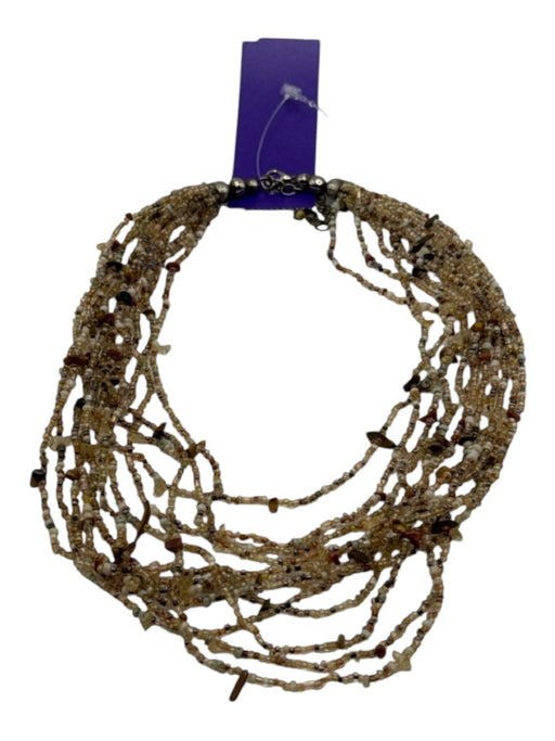 Brown, White & Multi Beaded Chain Detail Layered Multi Strand Necklace Brown, White & Multi