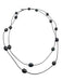 Dark Gray & Silver Coated Leather Beaded Pearl Long Necklace Dark Gray & Silver