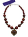 Red, Gold & Blue Coral Circle Beads Ornate Pendant Lobster Clasp Necklace Red, Gold & Blue