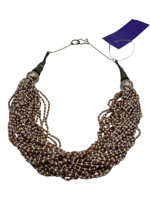 Orange, White & Gray Beaded Woven Multi Strand Hook Closure Necklace Orange, White & Gray