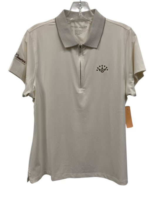 Peter Millar Size L Cream Polyester Blend Short Sleeve Zip Polo Top Cream / L