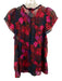 Paige Size M Purple, Red, Blue Silk Semi Sheer Floral Quarter Button Top Purple, Red, Blue / M