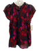 Paige Size M Purple, Red, Blue Silk Semi Sheer Floral Quarter Button Top Purple, Red, Blue / M