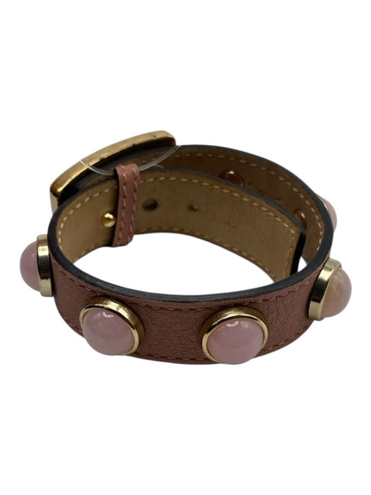 Longchamp Pink Leather Gold Tone Hardware Quartz Cuff Bracelet Pink