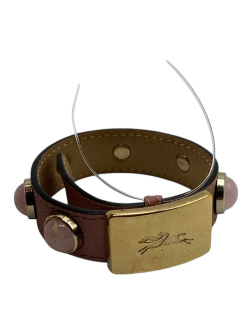 Longchamp Pink Leather Gold Tone Hardware Quartz Cuff Bracelet Pink