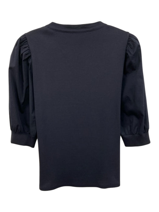 Veronica Beard Size L Black Cotton Ribbed 1/2 Balloon Sleeve 1/4 Button Top Black / L