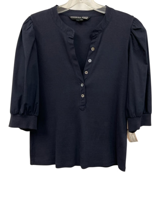 Veronica Beard Size L Black Cotton Ribbed 1/2 Balloon Sleeve 1/4 Button Top Black / L