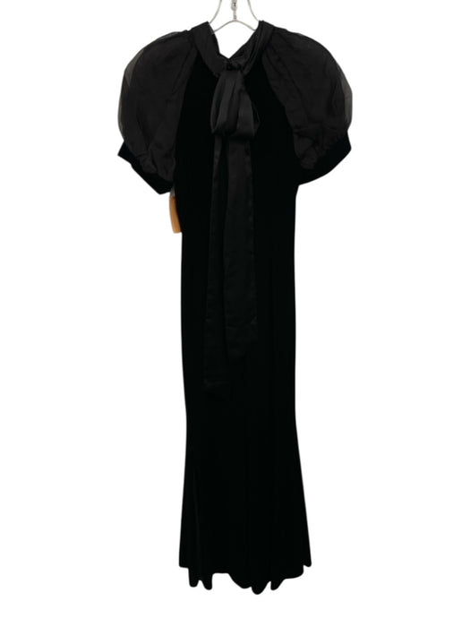 Badgley Mischka Size 6 Black Polyester Blend Velvet Short Puff Sleeve Dress Black / 6