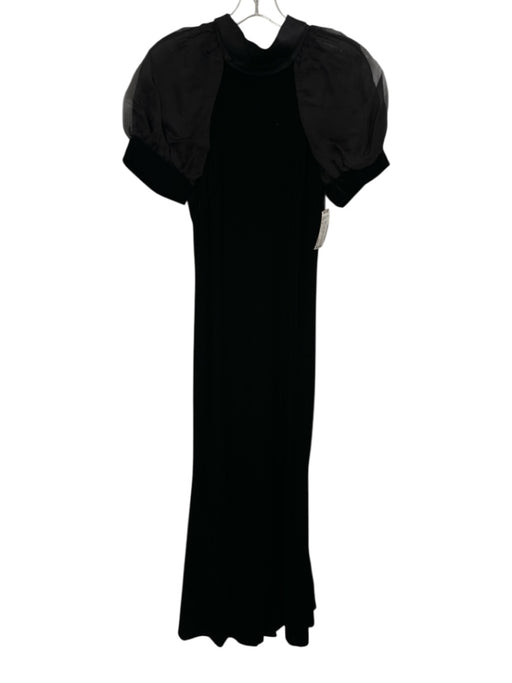 Badgley Mischka Size 6 Black Polyester Blend Velvet Short Puff Sleeve Dress Black / 6