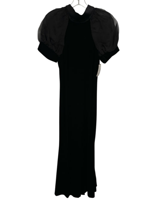 Badgley Mischka Size 6 Black Polyester Blend Velvet Short Puff Sleeve Dress Black / 6