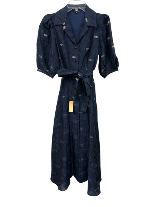 Abbey Glass Size XS Navy blue & gold Polyester Button Front Collared Dress Navy blue & gold / XS