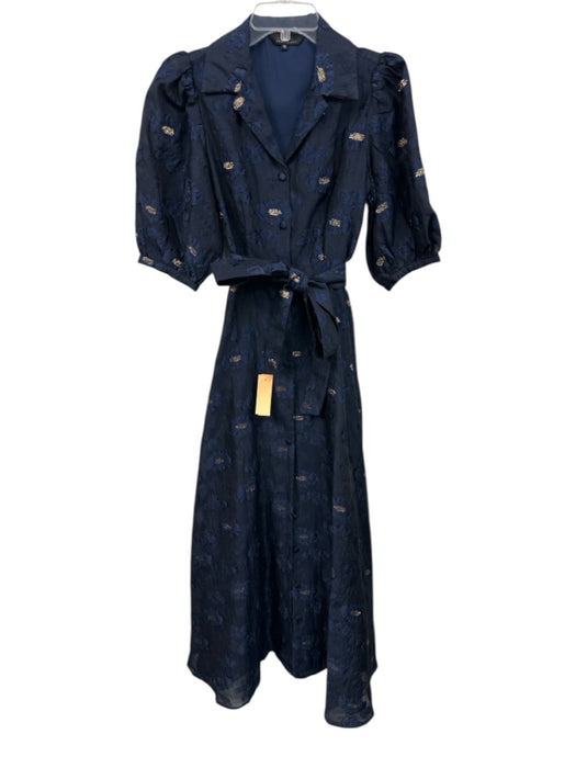 Abbey Glass Size XS Navy blue & gold Polyester Button Front Collared Dress Navy blue & gold / XS