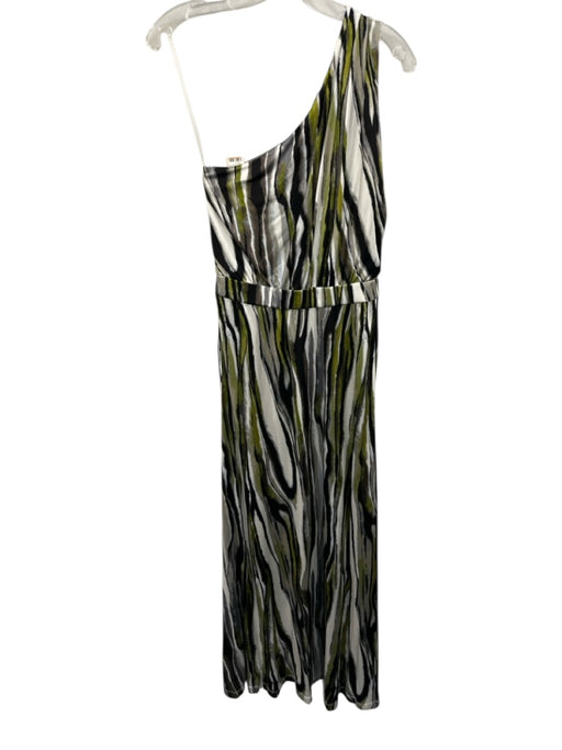 Diane Von Furstenberg Size 4 White, Green & Black Viscose One Shoulder Dress White, Green & Black / 4