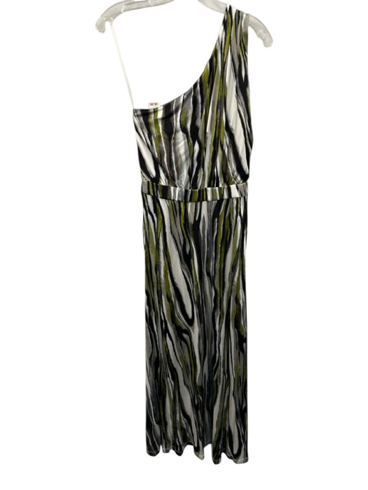 Diane Von Furstenberg Size 4 White, Green & Black Viscose One Shoulder Dress White, Green & Black / 4